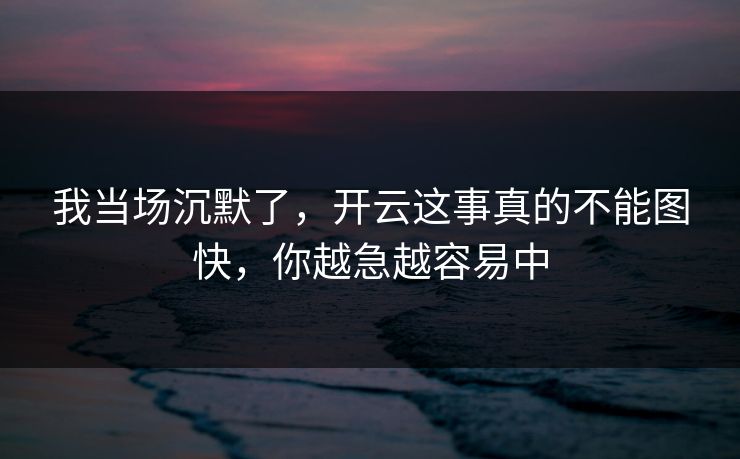 我当场沉默了，开云这事真的不能图快，你越急越容易中