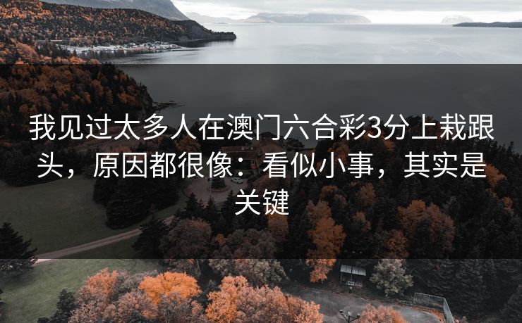 我见过太多人在澳门六合彩3分上栽跟头，原因都很像：看似小事，其实是关键